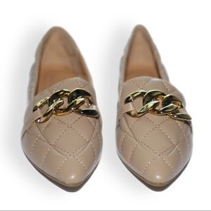 New | Beige Quilted Pointed Toe Loafers